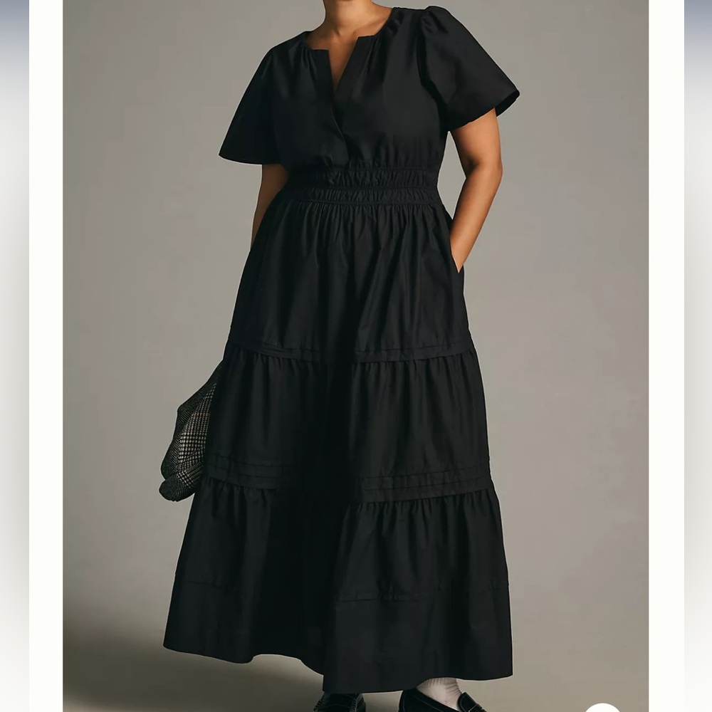 NWT Anthropologie Somerset Maxi Dress in Black Size 1X Cotton Poplin Plus 16-18